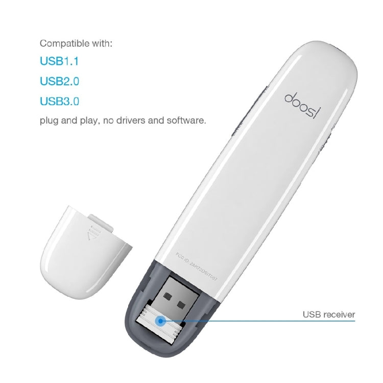 Doosl DSIT007 2.4GHz Rechargeable Powerpoint Presentation Wireless Cliker Remote Control Pen, Control Distance: 10m(White) - free shipping - PMC Jewellery - Order now!
