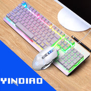 YINDIAO K002 USB Wired Mechanical Feel RGB Backlight Keyboard + Optical Mouse Set(White)