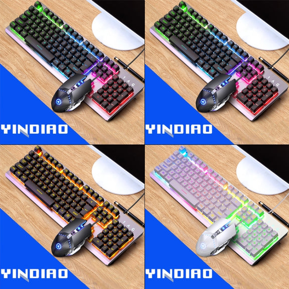 YINDIAO K002 USB Wired Mechanical Feel Orange Backlight Keyboard + Optical Mouse + Headset Set(Black)