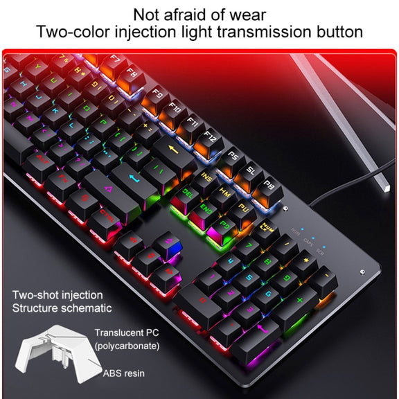 YINDIAO Classic Square Keys Mixed Light USB Mechanical Gaming Wired Keyboard, Black Shaft (Black)