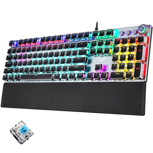 AULA F2088 108 Keys Mixed Light Plating Punk Mechanical Blue Switch Wired USB Gaming Keyboard with Metal Button(Silver) - free shipping - PMC Jewellery - Order now!