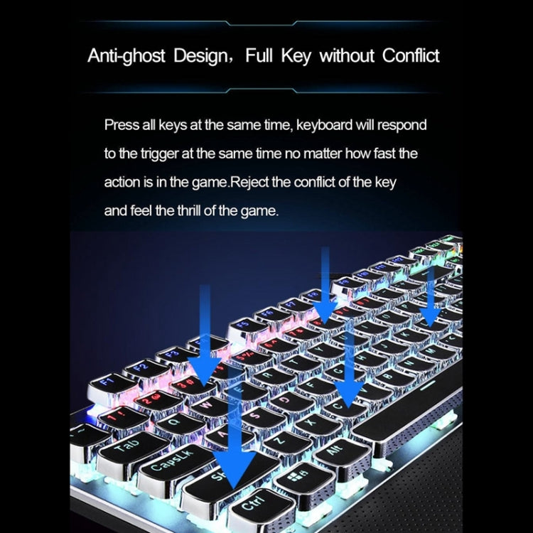 AULA F2088 108 Keys Mixed Light Plating Punk Mechanical Blue Switch Wired USB Gaming Keyboard with Metal Button(Silver)