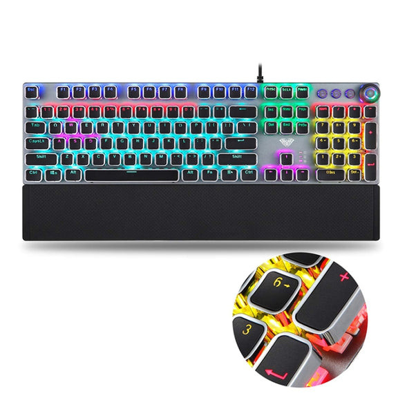 AULA F2088 108 Keys Mixed Light Plating Punk Mechanical Blue Switch Wired USB Gaming Keyboard with Metal Button(Silver)