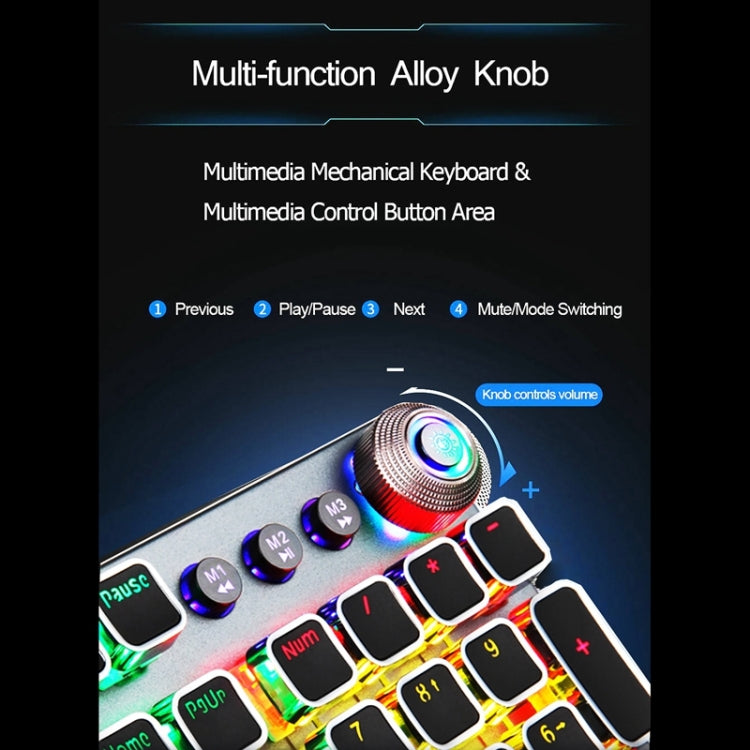 AULA F2088 108 Keys Mixed Light Plating Punk Mechanical Blue Switch Wired USB Gaming Keyboard with Metal Button(Silver)