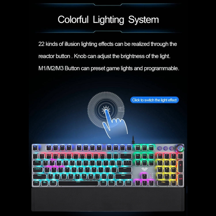 AULA F2088 108 Keys Mixed Light Plating Punk Mechanical Blue Switch Wired USB Gaming Keyboard with Metal Button(Silver) - free shipping - PMC Jewellery - Order now!