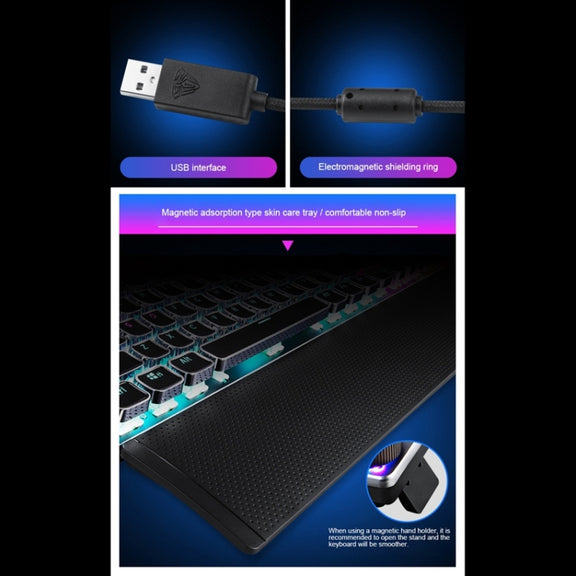 AULA F2088 108 Keys Mixed Light Plating Punk Mechanical Blue Switch Wired USB Gaming Keyboard with Metal Button(Silver)