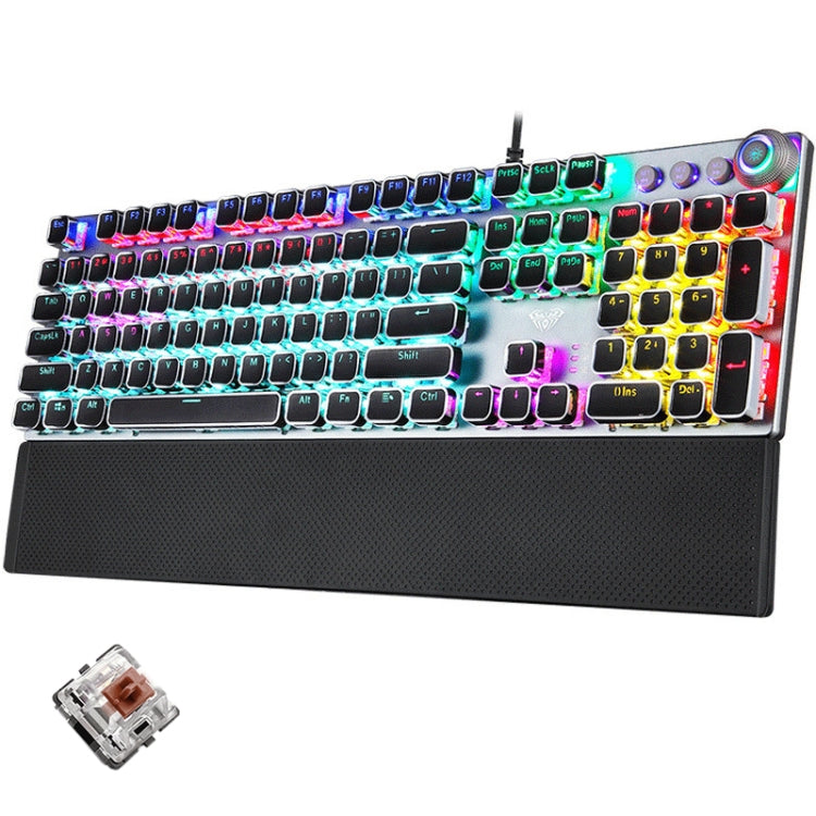 AULA F2088 108 Keys Mixed Light Plating Punk Mechanical Brown Switch Wired USB Gaming Keyboard with Metal Button(Silver) - free shipping - PMC Jewellery - Order now!