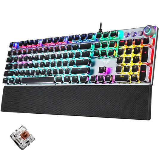 AULA F2088 108 Keys Mixed Light Plating Punk Mechanical Brown Switch Wired USB Gaming Keyboard with Metal Button(Silver) - free shipping - PMC Jewellery - Order now!