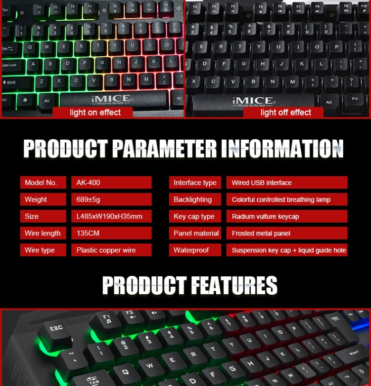 iMICE AK-400 USB Interface 104 Keys Wired Colorful Backlight Gaming Keyboard for Computer PC Laptop(Black) - free shipping - PMC Jewellery - Order now!