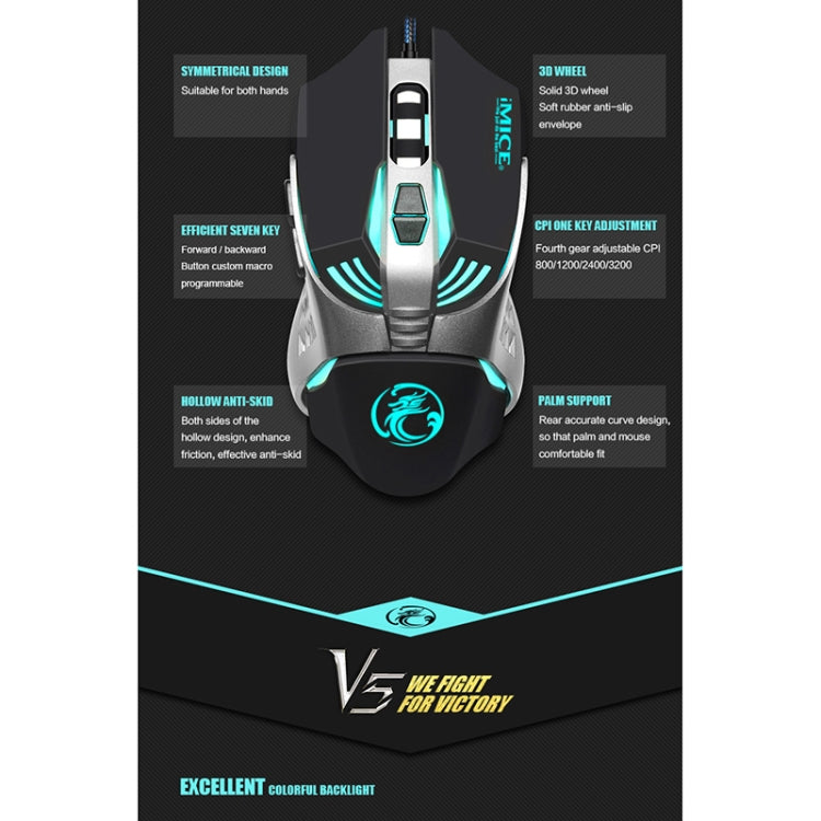 iMICE V5 USB 7 Buttons 4000 DPI Wired Optical Colorful Backlight Gaming Mouse for Computer PC Laptop (White) - free shipping - PMC TechLife - Order now!