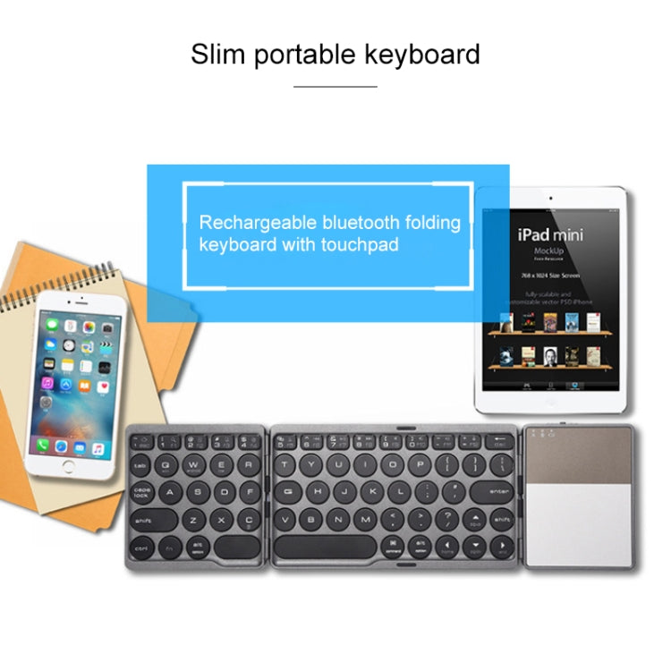 GK408 Three-fold Rechargeable Wireless Bluetooth Keyboard with Touchpad, Support Android / IOS / Windows (Black Grey)