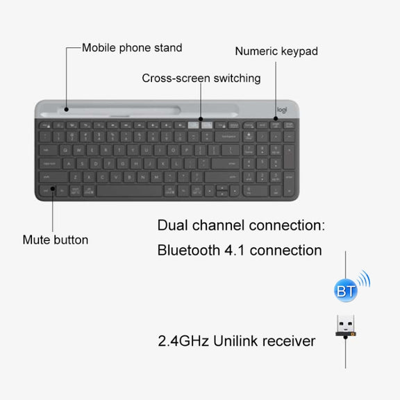 Logitech K580 Dual Modes Thin and Light Multi-device Wireless Keyboard with Phone Holder (White)