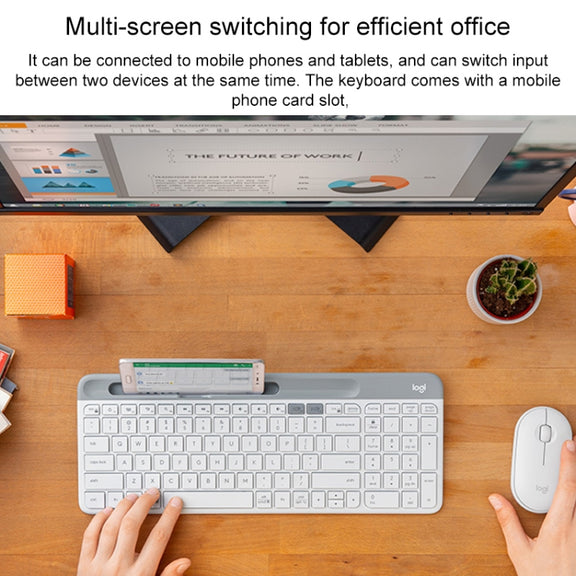 Logitech K580 Dual Modes Thin and Light Multi-device Wireless Keyboard with Phone Holder (White)