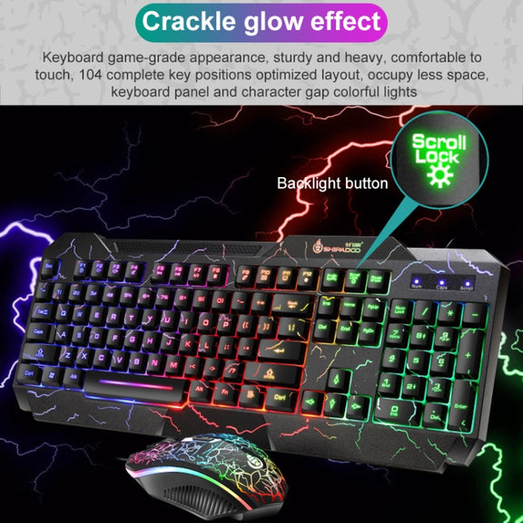 SHIPADOO D620 104-key Wired RGB Color Cracked Backlight Gaming Keyboard Mouse Kit for Laptop, PC