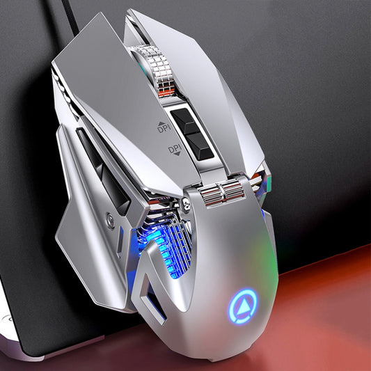 YINDIAO G10 7200DPI 7-modes Adjustable 7-keys RGB Light Wired Metal Mechanical Hard Core Macro Mouse, Style: Audio Version(Silver) - free shipping - PMC Jewellery - Order now!
