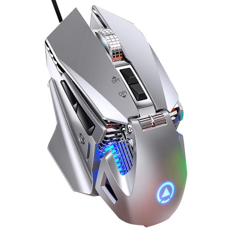 YINDIAO G10 7200DPI 7-modes Adjustable 7-keys RGB Light Wired Metal Mechanical Hard Core Macro Mouse, Style: Audio Version(Silver) - free shipping - PMC Jewellery - Order now!