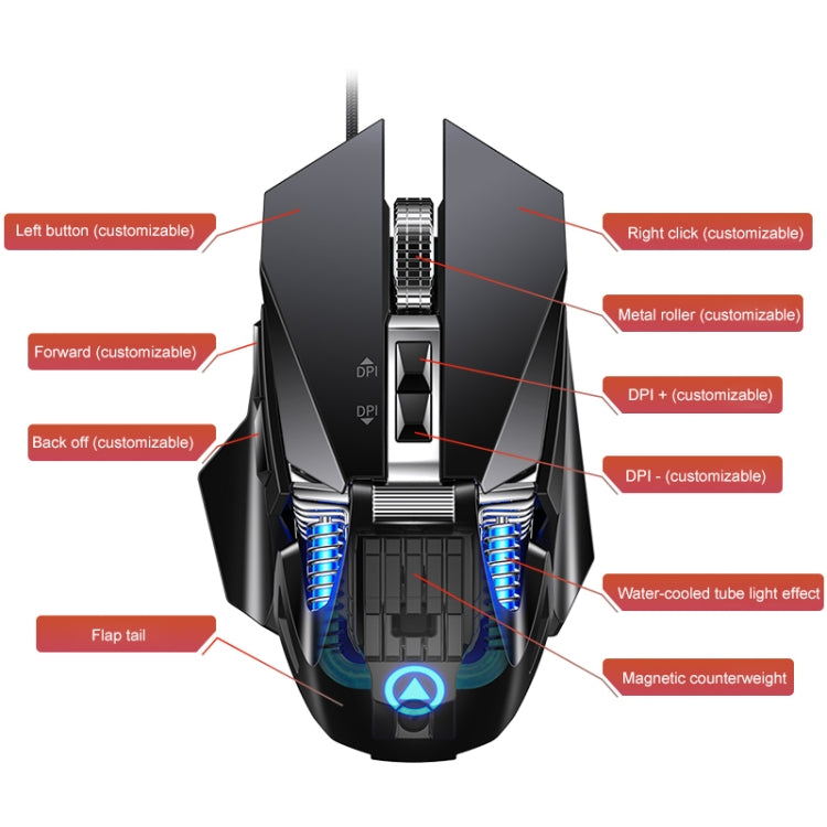 YINDIAO G10 7200DPI 7-modes Adjustable 7-keys RGB Light Wired Metal Mechanical Hard Core Macro Mouse, Style: Audio Version(Silver) - free shipping - PMC Jewellery - Order now!