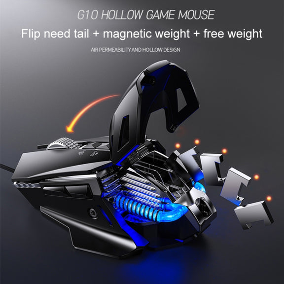 YINDIAO G10 7200DPI 7-modes Adjustable 7-keys RGB Light Wired Metal Mechanical Hard Core Macro Mouse, Style: Audio Version(Silver)