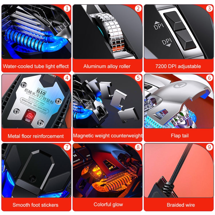 YINDIAO G10 7200DPI 7-modes Adjustable 7-keys RGB Light Wired Metal Mechanical Hard Core Macro Mouse, Style: Audio Version(Silver) - free shipping - PMC Jewellery - Order now!