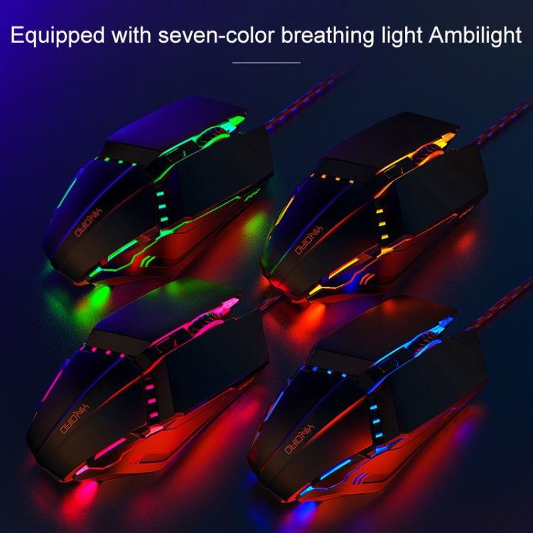 YINDIAO 3200DPI 4-modes Adjustable 7-keys RGB Light Wired Metal Mechanical Hard Core Macro Mouse, Style: Silent Version (Grey) - free shipping - PMC Jewellery - Order now!