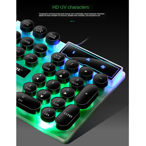 TX300 Mechanical Feel Backlight Punk Wired Keyboard Mouse Set (White)