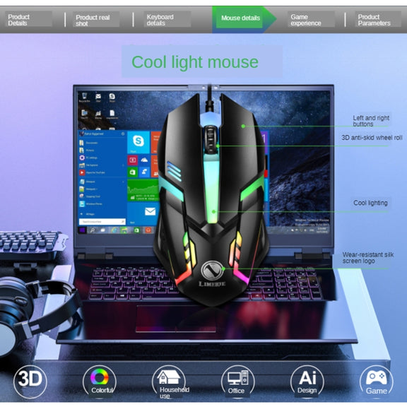 TX300 Mechanical Feel Backlight Punk Wired Keyboard Mouse Set (White)