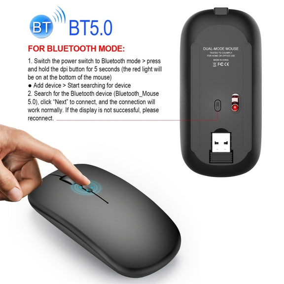 HXSJ M90 2.4GHz Ultrathin Mute Rechargeable Dual Mode Wireless Bluetooth Notebook PC Mouse(Grey)