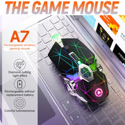 YINDIAO A7 2.4GHz 1600DPI 3-modes Adjustable 7-keys Rechargeable RGB Light Wireless Silent Gaming Mouse (Black)