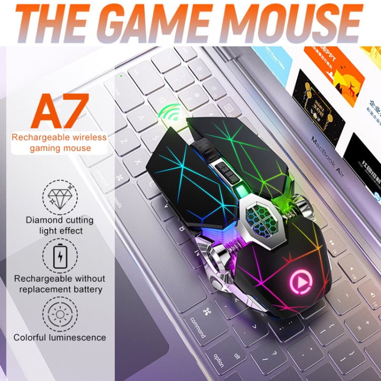 YINDIAO A7 2.4GHz 1600DPI 3-modes Adjustable 7-keys Rechargeable RGB Light Wireless Silent Gaming Mouse (Black)
