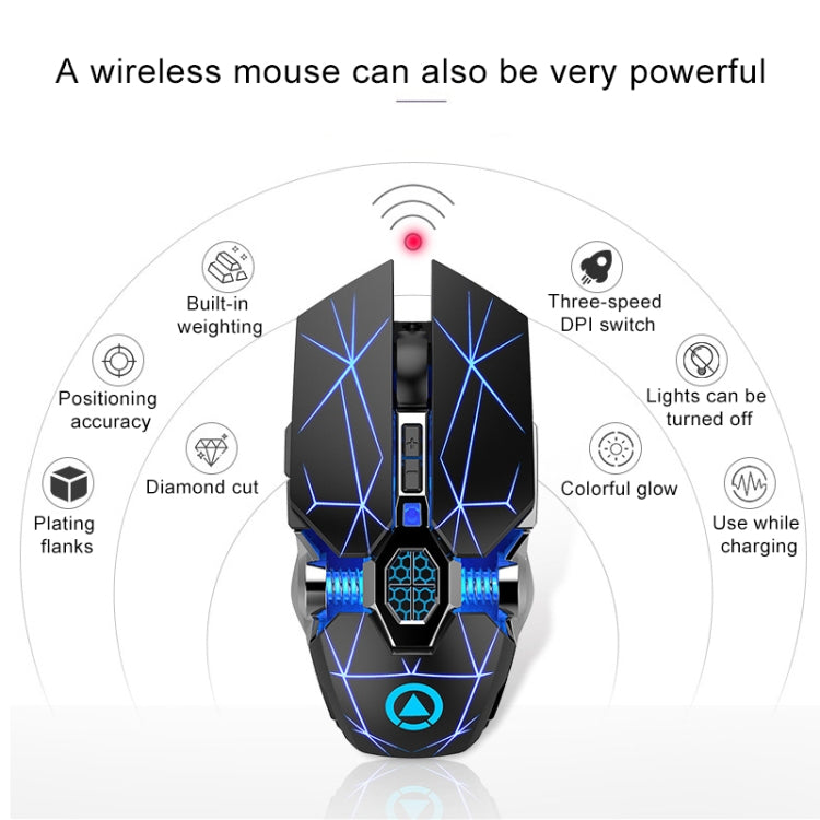 YINDIAO A7 2.4GHz 1600DPI 3-modes Adjustable 7-keys Rechargeable RGB Light Wireless Silent Gaming Mouse (Black)