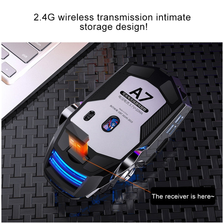 YINDIAO A7 2.4GHz 1600DPI 3-modes Adjustable 7-keys Rechargeable RGB Light Wireless Silent Gaming Mouse (Black) - free shipping - PMC Jewellery - Order now!
