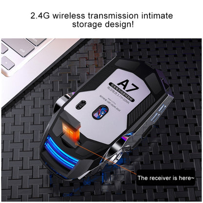 YINDIAO A7 2.4GHz 1600DPI 3-modes Adjustable 7-keys Rechargeable RGB Light Wireless Silent Gaming Mouse (Black) - free shipping - PMC Jewellery - Order now!