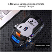 YINDIAO A7 2.4GHz 1600DPI 3-modes Adjustable 7-keys Rechargeable RGB Light Wireless Silent Gaming Mouse (White)
