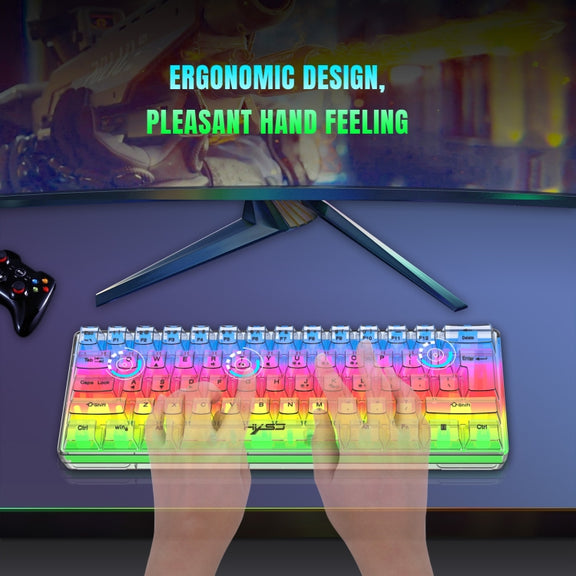 HXSJ V700T 61-key Wired Membrane RGB Backlit Mechanical Keyboard (Transparent)