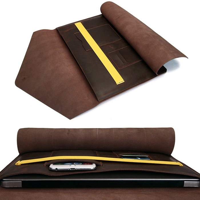 Universal Genuine Leather Business Laptop Tablet Bag, For 12 inch and Below Macbook, Samsung, Lenovo, Sony, DELL Alienware, CHUWI, ASUS, HP(Coffee)