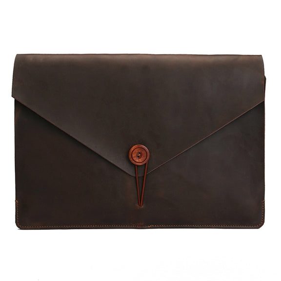 Universal Genuine Leather Business Laptop Tablet Bag, For 12 inch and Below Macbook, Samsung, Lenovo, Sony, DELL Alienware, CHUWI, ASUS, HP(Coffee)