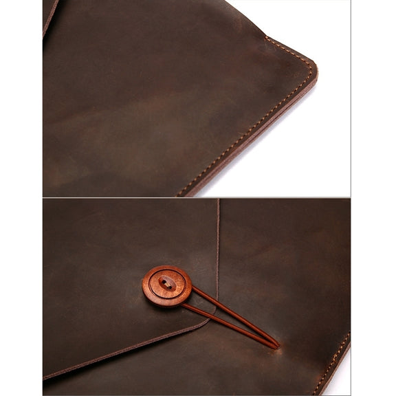 Universal Genuine Leather Business Laptop Tablet Bag, For 12 inch and Below Macbook, Samsung, Lenovo, Sony, DELL Alienware, CHUWI, ASUS, HP(Coffee)