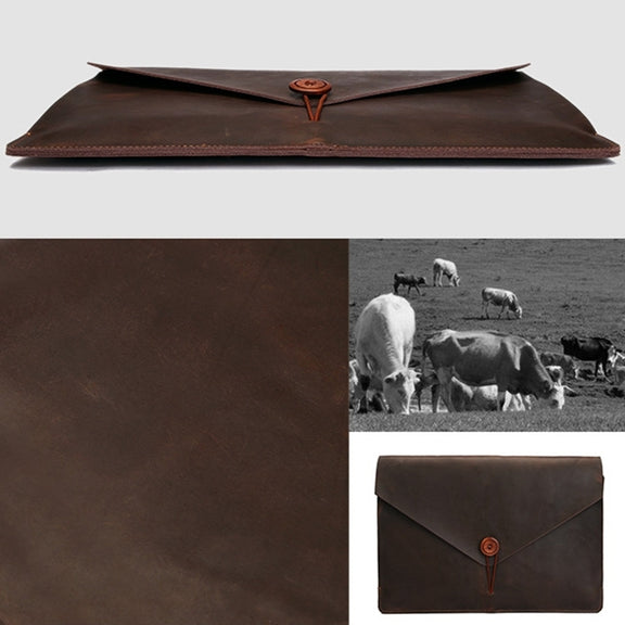 Universal Genuine Leather Business Laptop Tablet Bag, For 12 inch and Below Macbook, Samsung, Lenovo, Sony, DELL Alienware, CHUWI, ASUS, HP(Coffee)