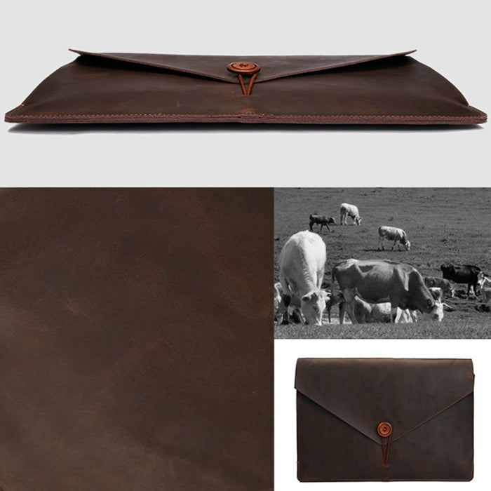 Universal Genuine Leather Business Laptop Tablet Bag, For 12 inch and Below Macbook, Samsung, Lenovo, Sony, DELL Alienware, CHUWI, ASUS, HP(Coffee)