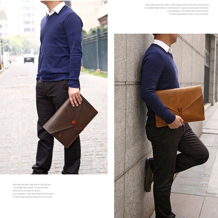 Universal Genuine Leather Business Laptop Tablet Bag, For 12 inch and Below Macbook, Samsung, Lenovo, Sony, DELL Alienware, CHUWI, ASUS, HP(Coffee)