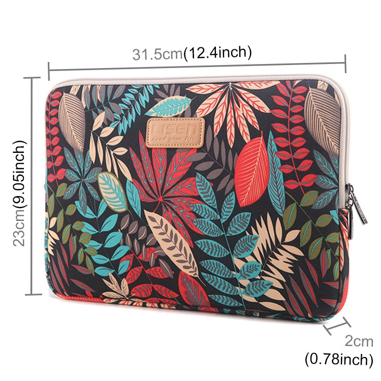 Lisen 12 inch Sleeve Case Colorful Leaves Zipper Briefcase Carrying Bag for iPad, Macbook, Samsung, Lenovo, Sony, DELL Alienware, CHUWI, ASUS, HP, 12 inch and Below Laptops / Tablets(Black)