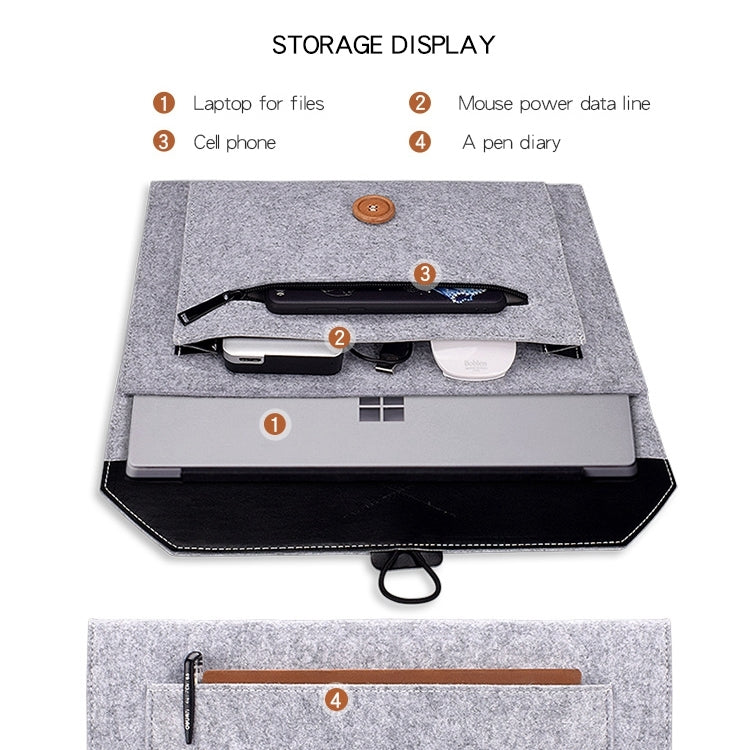 ND06 Multi-purpose Felt Button Laptop Inner Bag for 13.3 inch Laptop(Black)
