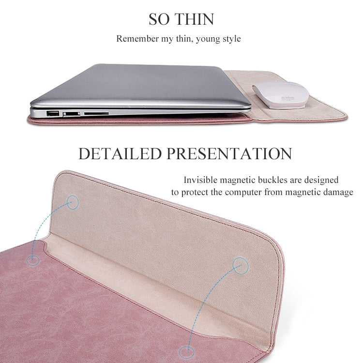 PU01S PU Leather Horizontal Invisible Magnetic Buckle Laptop Inner Bag for 13.3 inch laptops (Grey)