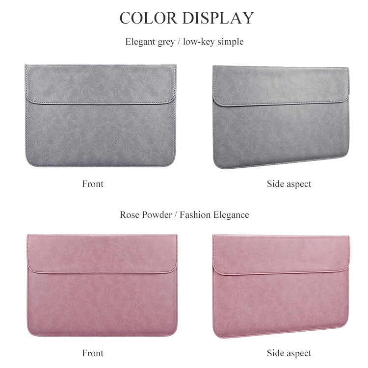 PU01S PU Leather Horizontal Invisible Magnetic Buckle Laptop Inner Bag for 14.1 inch laptops (Pink)