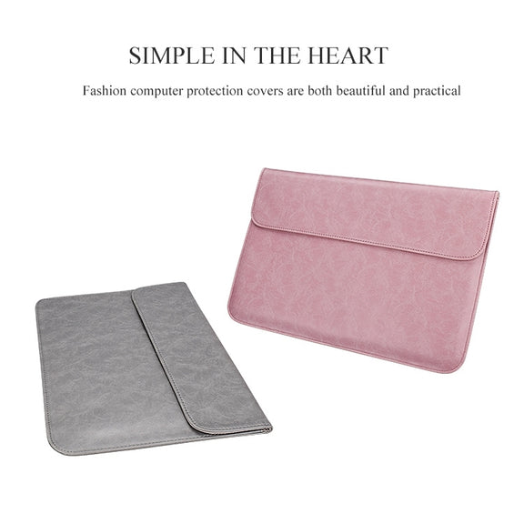 PU01S PU Leather Horizontal Invisible Magnetic Buckle Laptop Inner Bag for 15.4 inch laptops (Pink)