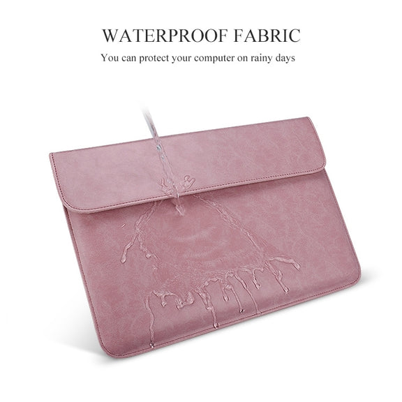 PU01S PU Leather Horizontal Invisible Magnetic Buckle Laptop Inner Bag for 15.4 inch laptops (Pink)