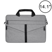 14.1 inch Breathable Wear-resistant Fashion Business Shoulder Handheld Zipper Laptop Bag with Shoulder Strap (Light Grey)