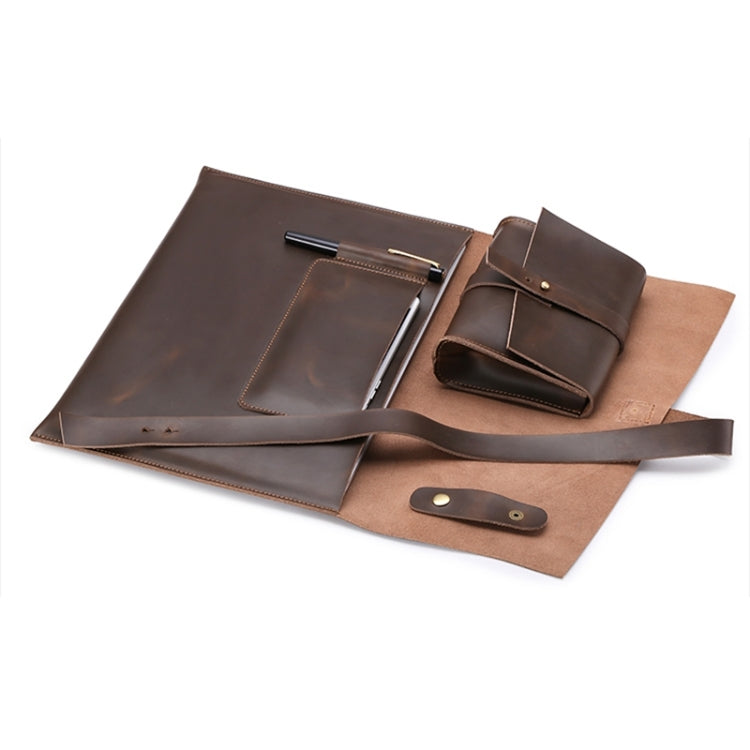 Universal Genuine Leather Business Power Adapter Laptop Tablet Bag with Cable Winder, For 11.6 inch and Below Macbook, Samsung, Lenovo, Sony, DELL Alienware, CHUWI, ASUS, HP (Coffee)