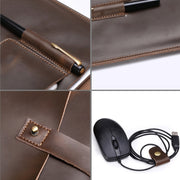 Universal Genuine Leather Business Power Adapter Laptop Tablet Bag with Cable Winder, For 11.6 inch and Below Macbook, Samsung, Lenovo, Sony, DELL Alienware, CHUWI, ASUS, HP (Coffee)