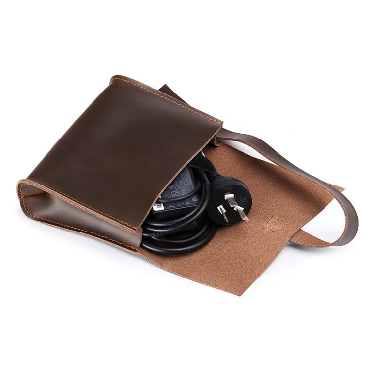 Universal Genuine Leather Business Power Adapter Laptop Tablet Bag with Cable Winder, For 13 inch and Below Macbook, Samsung, Lenovo, Sony, DELL Alienware, CHUWI, ASUS, HP (Coffee)